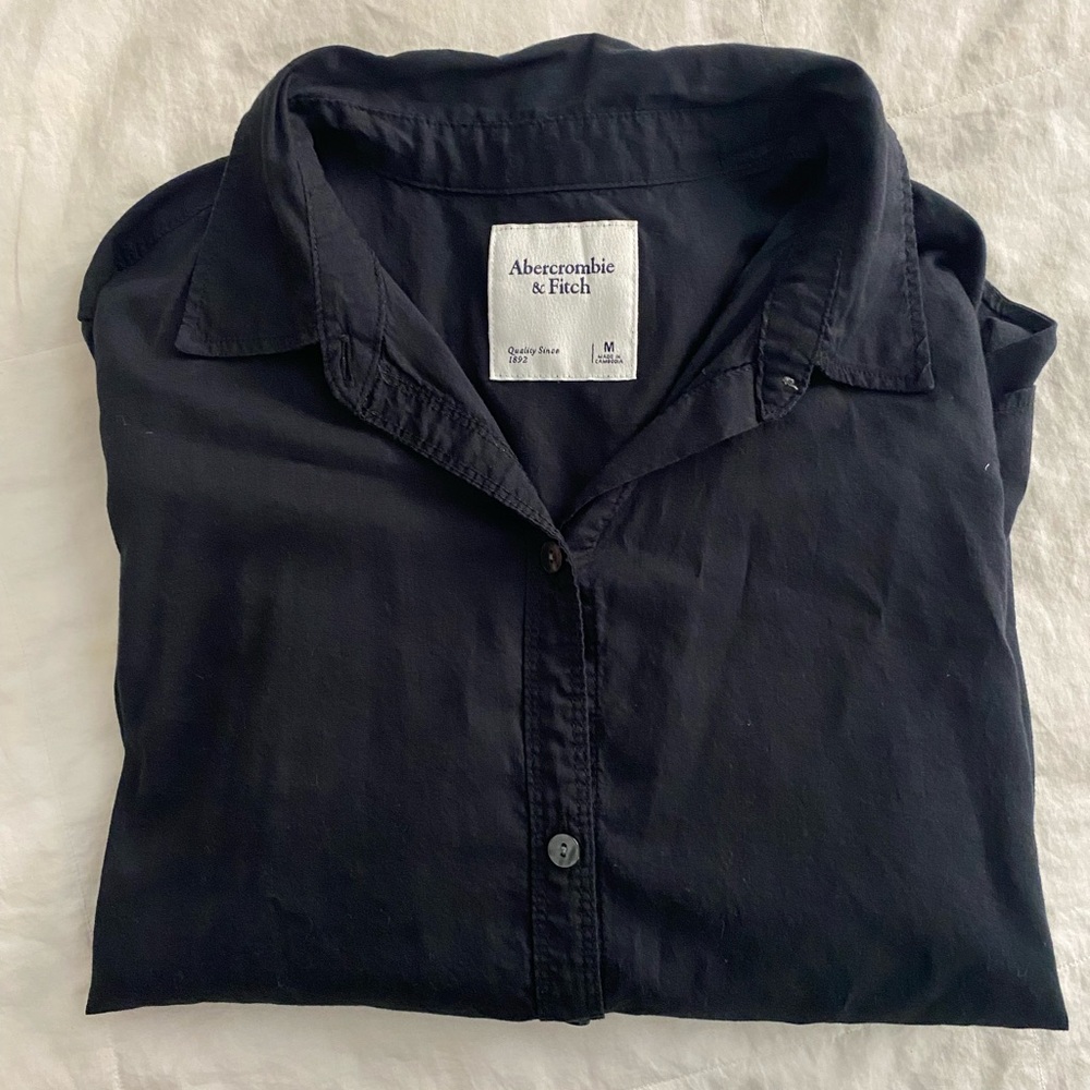 Abercrombie Black Linen Button Up
